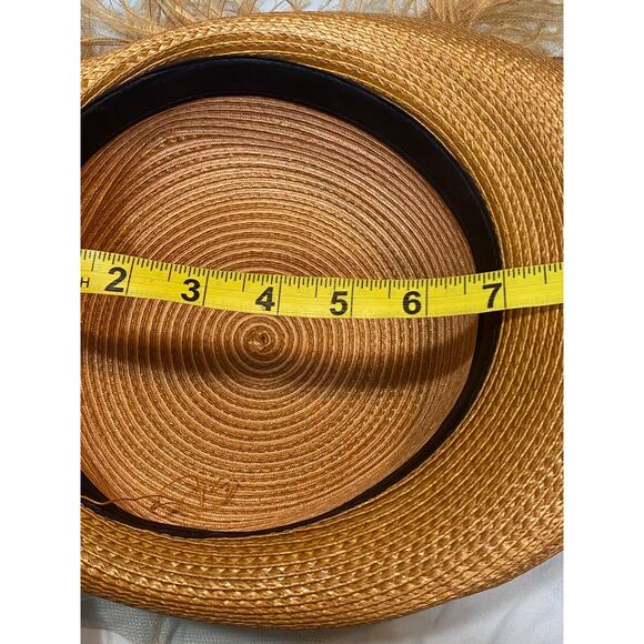 Luci Ames Handcraft Tan Wicker Hat w Ostrich Hat - Picture 12 of 13